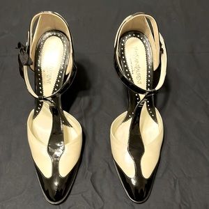 YvesSaintLaurent black and white heels